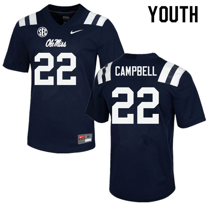 Youth #22 Trace Campbell Ole Miss Rebels College Football Jerseys Sale-Navy